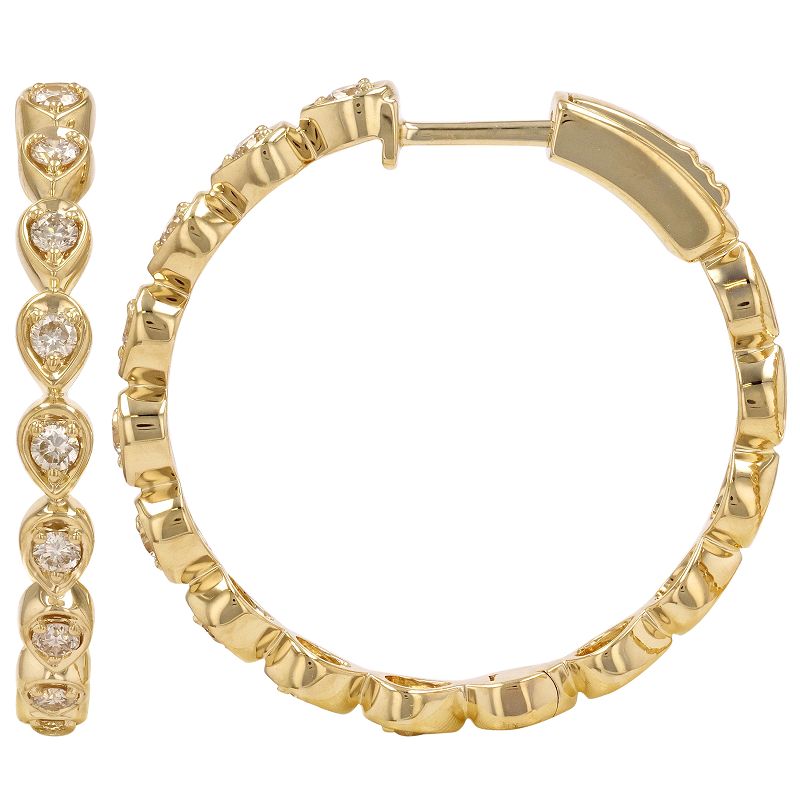 14k Yellow Gold Pear Shape Mount Diamond Hoop Earrings