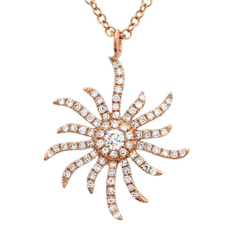 Wavy Sun Diamond Pendent Necklace - Euro Time & Jewels