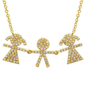 Diamond Boy & Two Girl Family Necklace